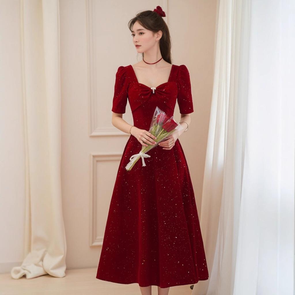 Toast Bride Beautiful Red Engagement Dress Senior Annual Meeting Wedding Day Casual Small Dress