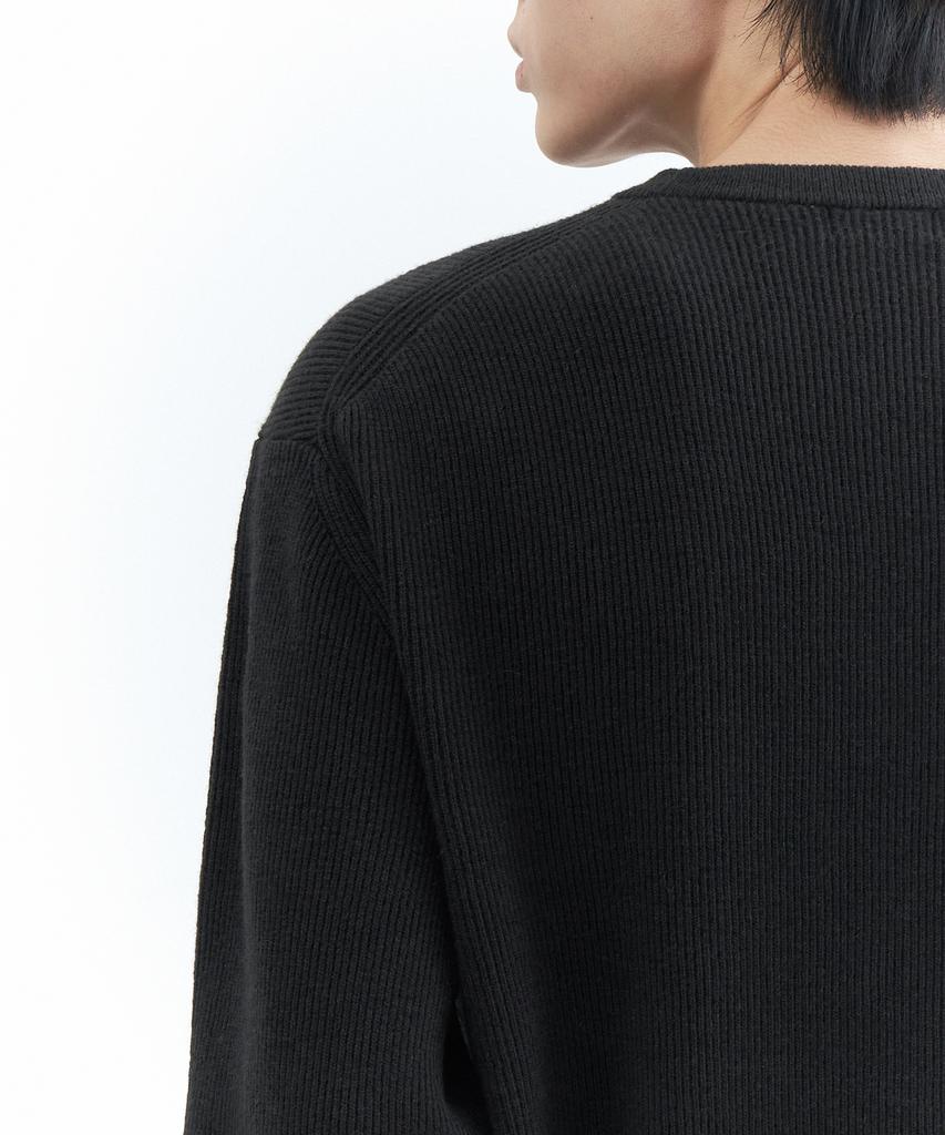MUSINSA STANDARD [Victoria Wool] Minimal Ribbed Crew Neck Knit [Dark Gray]