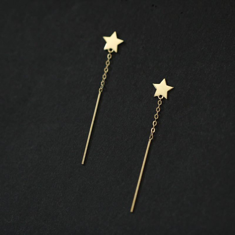 925 Sterling Zilver Glanzende Ster Kwast Oorbellen Dames 14k Goudkleurig Lang Oorbellen Mode Feest Sieraden Accessoires Cadeaus
