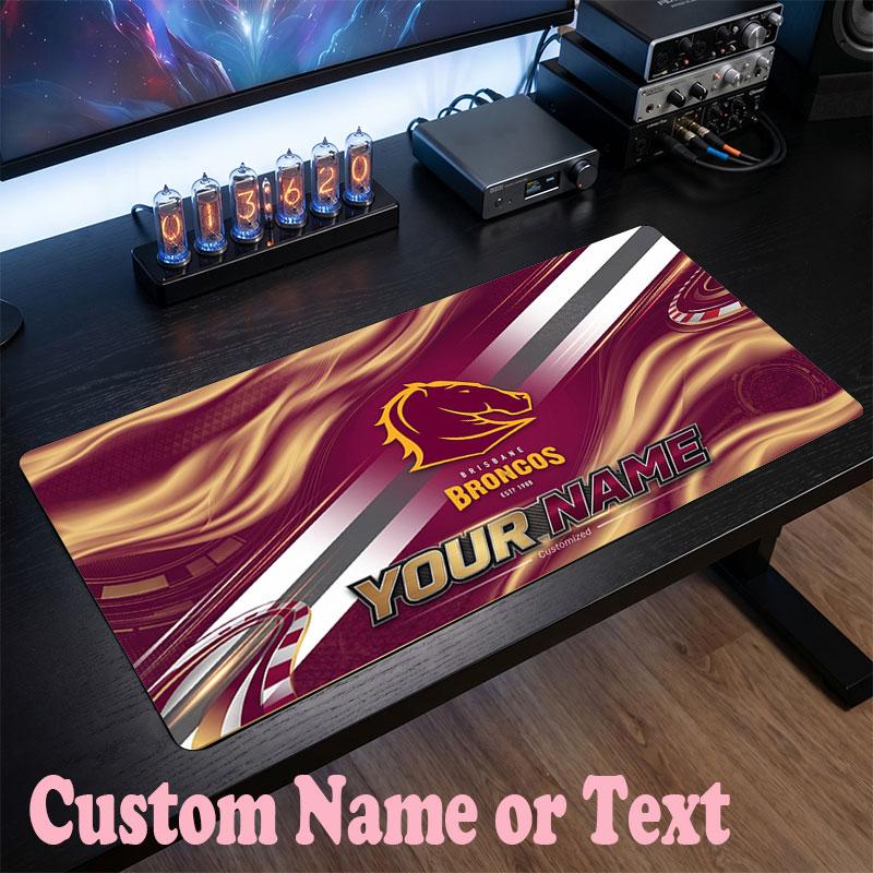 Brisbane Broncos Customized Name Text Mouse Pad, Large Desk Mouse Mat Personalized Home Office Present