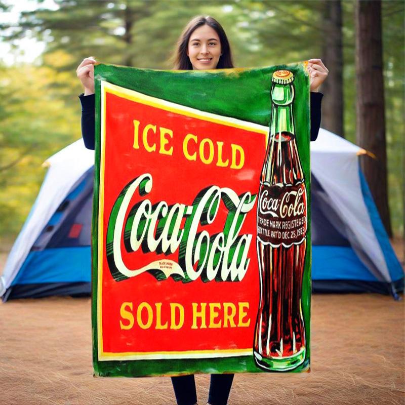 Christmas Gift Halloween Themed Cola Beverage Coca Cola Blanket Soft Home Furnishing Nap Decoration Four Seasons Warm Sherpa Blanket U7
