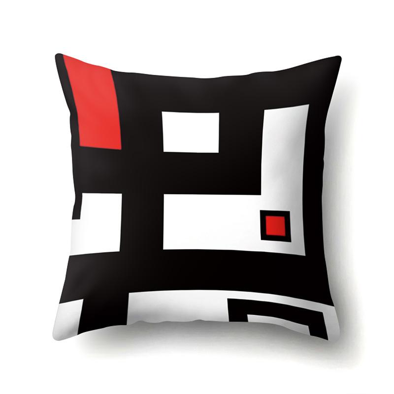 Polyester Pillow Case Car Black and Red Geometric Circle Lines Decorative Home Print Pillow Bedside Cushion Cover