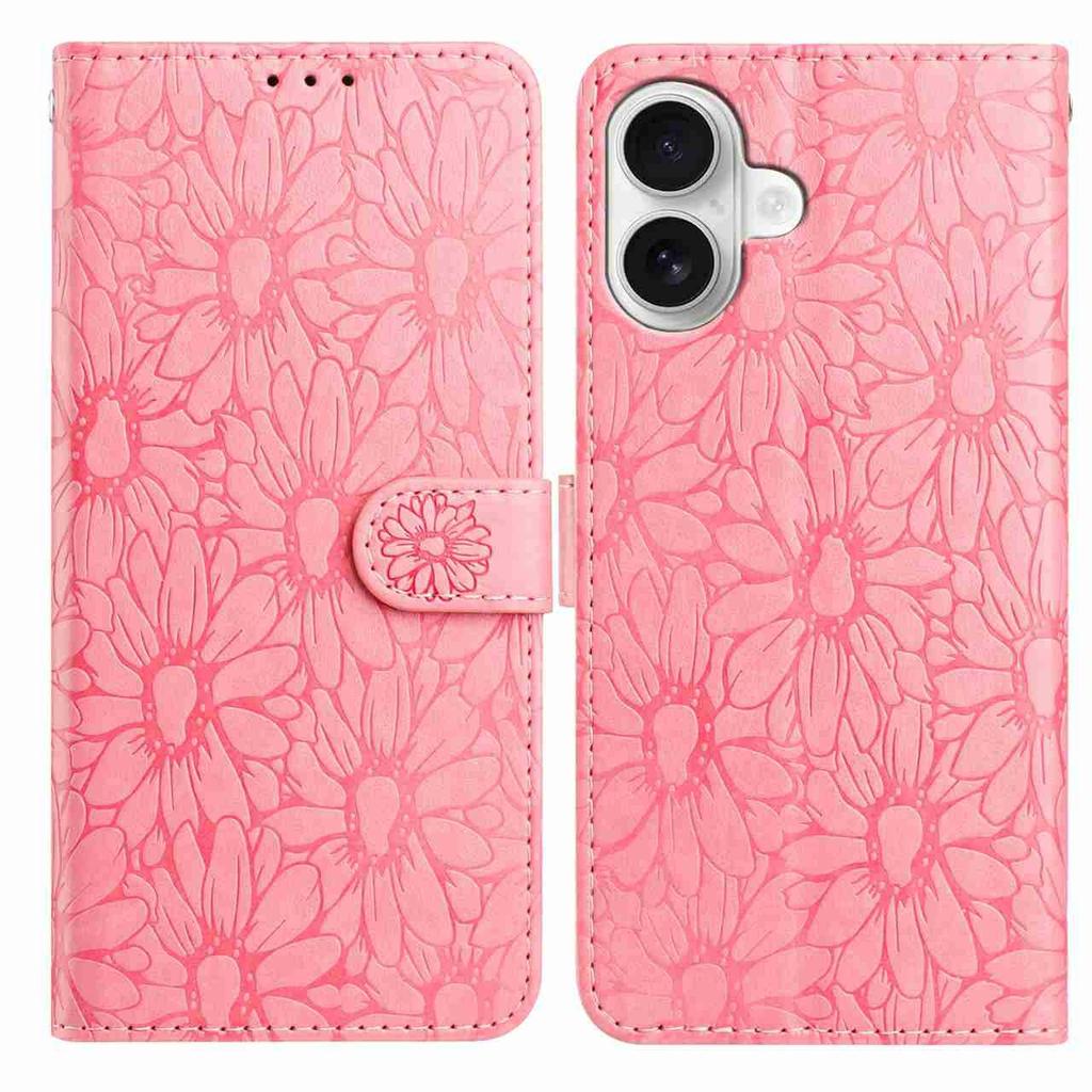 For iPhone 17 Leather Case Daisy Imprint Wallet Stand Phone Protective Cover
