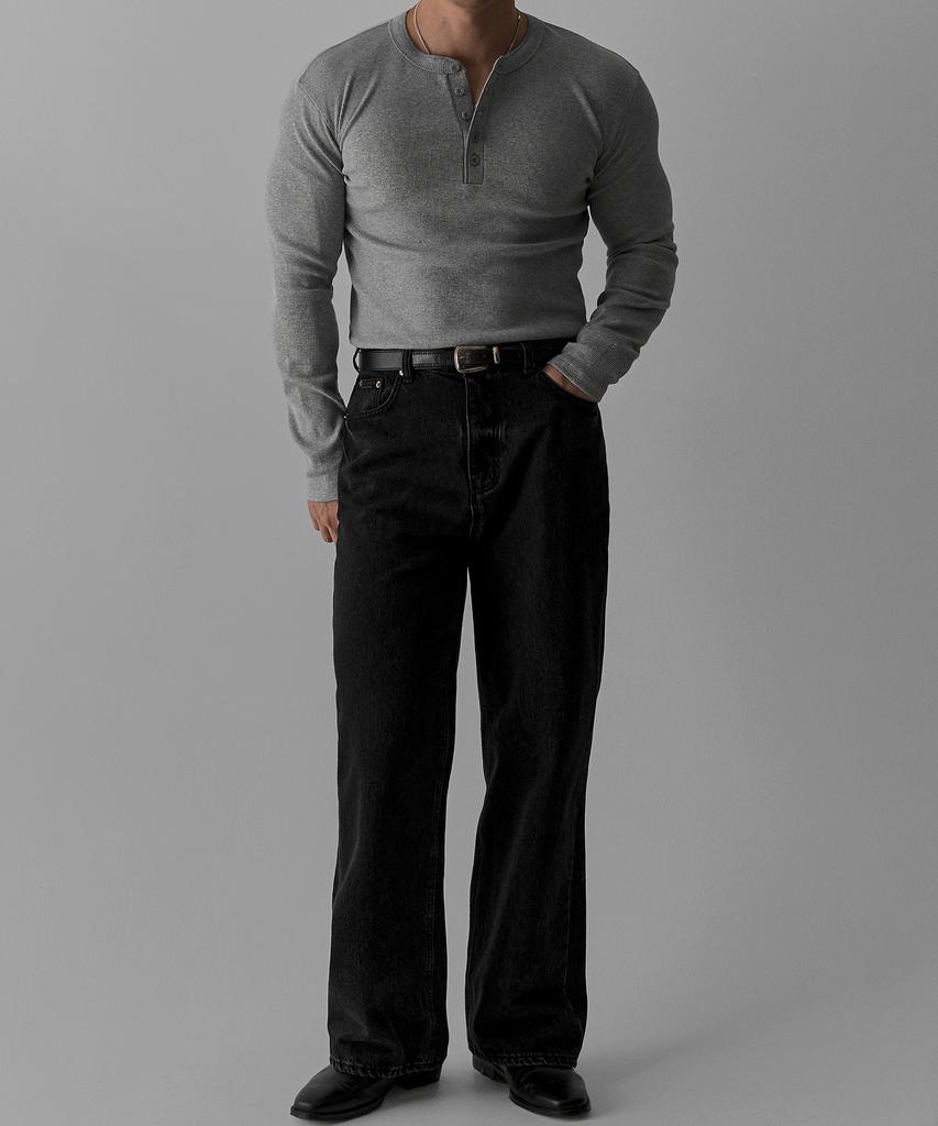 BOWLOW PRODUCT Muscle Fit Cotton Henley Neck Knit Tee [Gray]