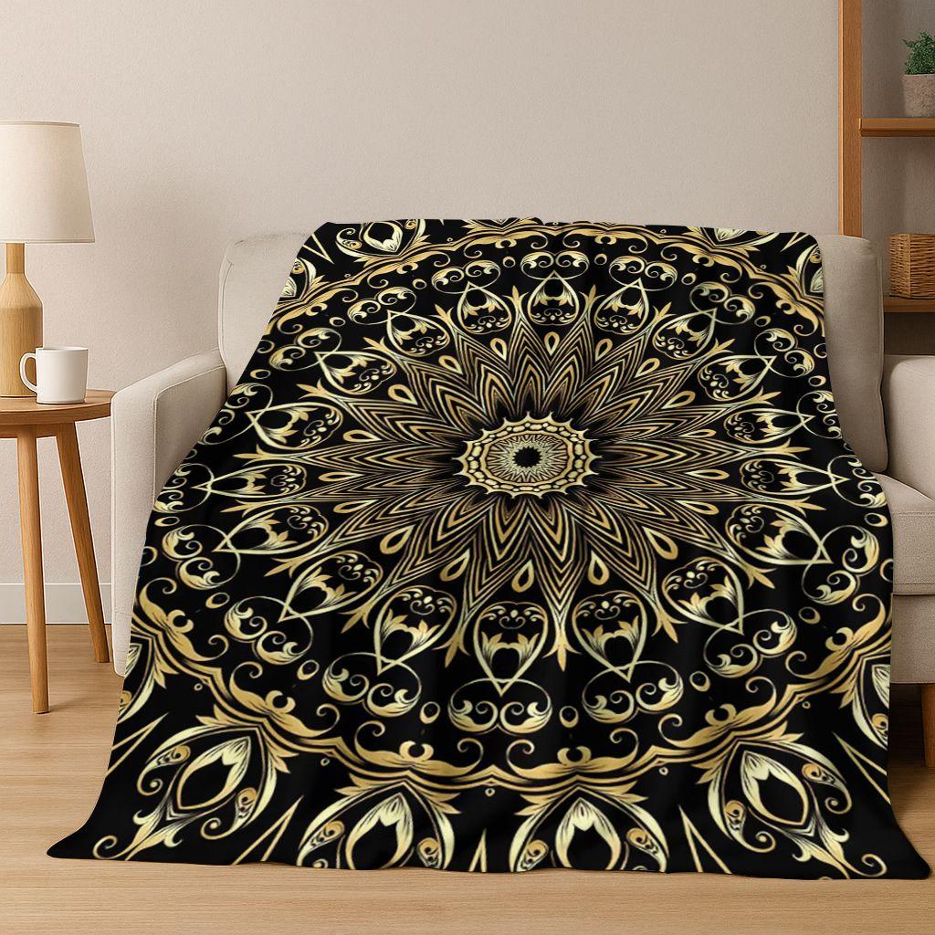 Regenbogen Mandala Blume Chakren Yoga Bohemia Kunst Flanell Decke, Gemütliche Weiche Überwurfdecke für Zuhause Schlafzimmer Bett Sofa Abdeckung Kinder Geschenk