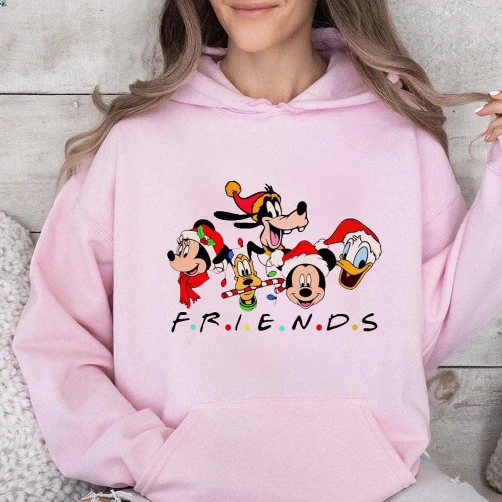 Disney Οικογενειακές Εμφανίσεις, Χριστουγεννιάτικο Πολύχρωμο Φούτερ με Κουκούλα Mickey Mouse, Μοντέρνο Αμερικανικό Brand Casual Φαρδύ Τοπ