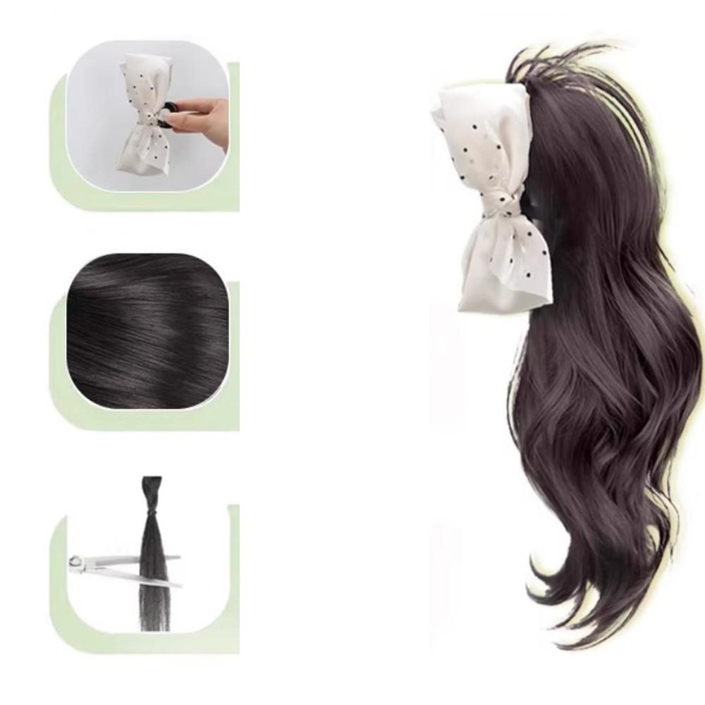 Synthetic Women's Simulation Wavy Curl Playful Braided Bow Clip-on Ponytail Wig Hair Extensions 35CM