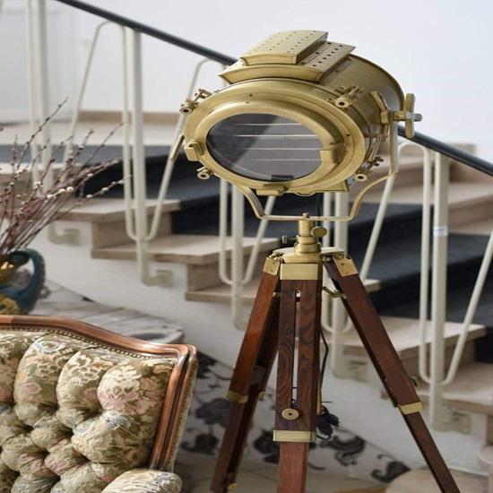 

Латунный штативный торшер Морской прожектор, Декор в стиле стимпанк