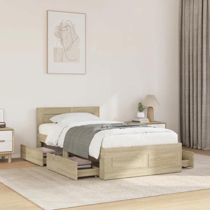 VidaXL Cadre de lit avec tête de lit chêne sonoma 100x200 cm, meuble de chambre à coucher, lit simple, sommier, lit, cadre 3295578