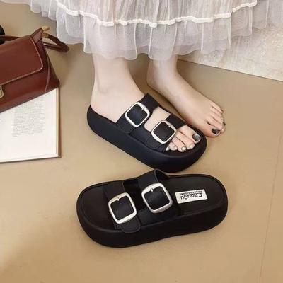 Thick-soled Muffin Cool Slippers Women's Summer Wear Fashion Casual Sandals 2025 New Versatile Internet Celebrity Heightening Slippers