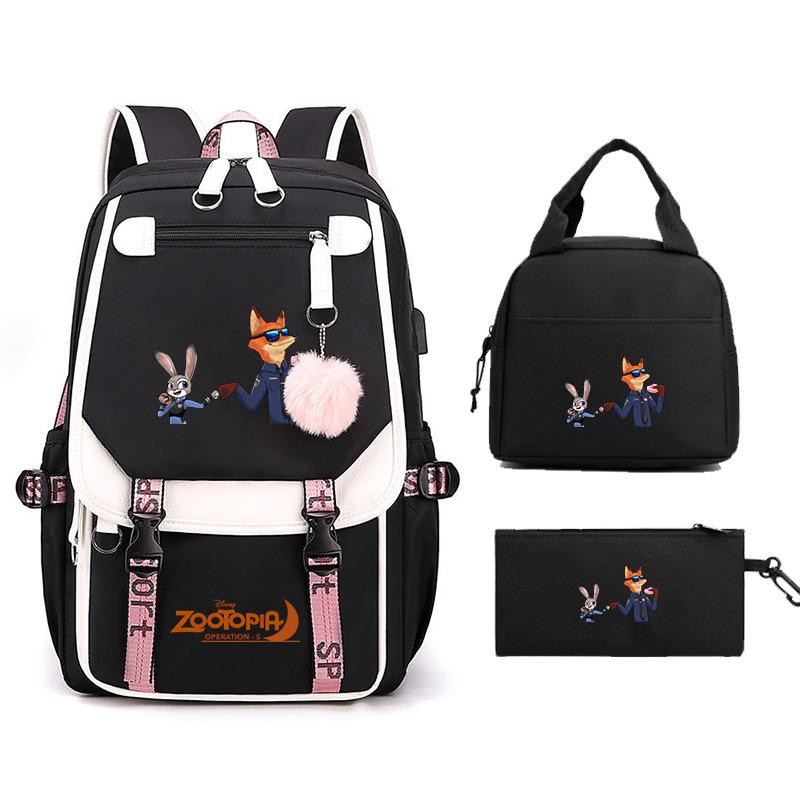 Crazy Animal City Clear And Sweet Printed Student School Bag Women'S Backpack Fashion Women'S Bag Three-Piece Set