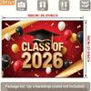 2D Class of 2026 Graduation Photography Backdrop Red Gold Balloon & Confetti Party Background