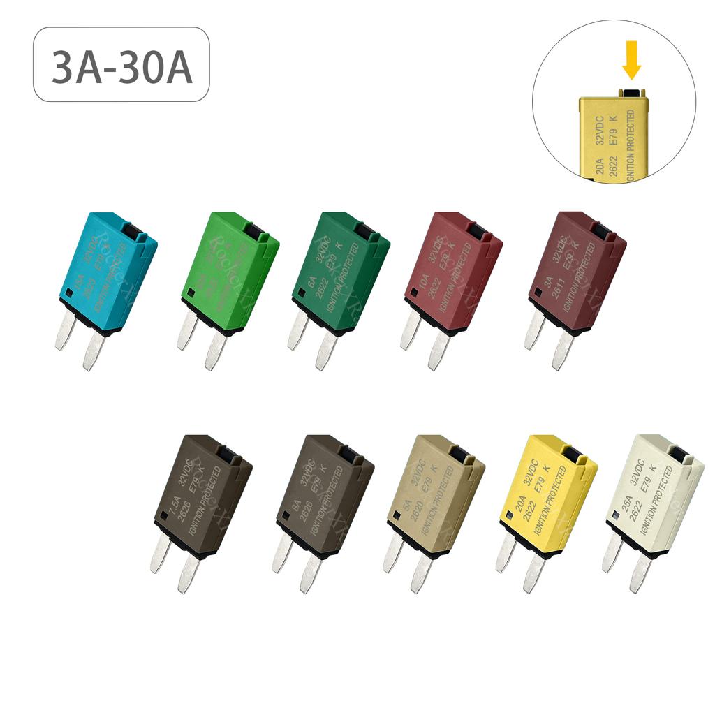 ATM Resettable Fuse Low Profile Mini Blade Fuse 3A 5A 10A 15A 20A 30A for Marine RV 12V/32V Car Circuit Breaker Circuit Breaker 6
