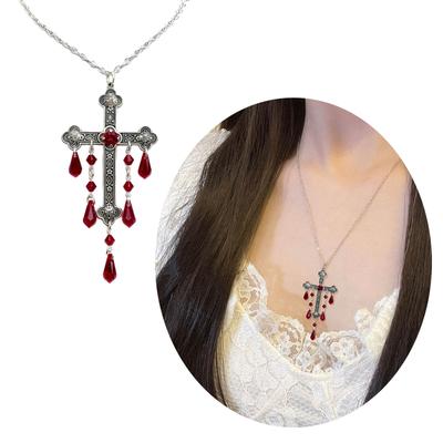 Adjustable Large Crossses Pendant Vampires Choker Trendy Gothic Fashion Accessory Stylish Velvety/Metal Collarbone Chain