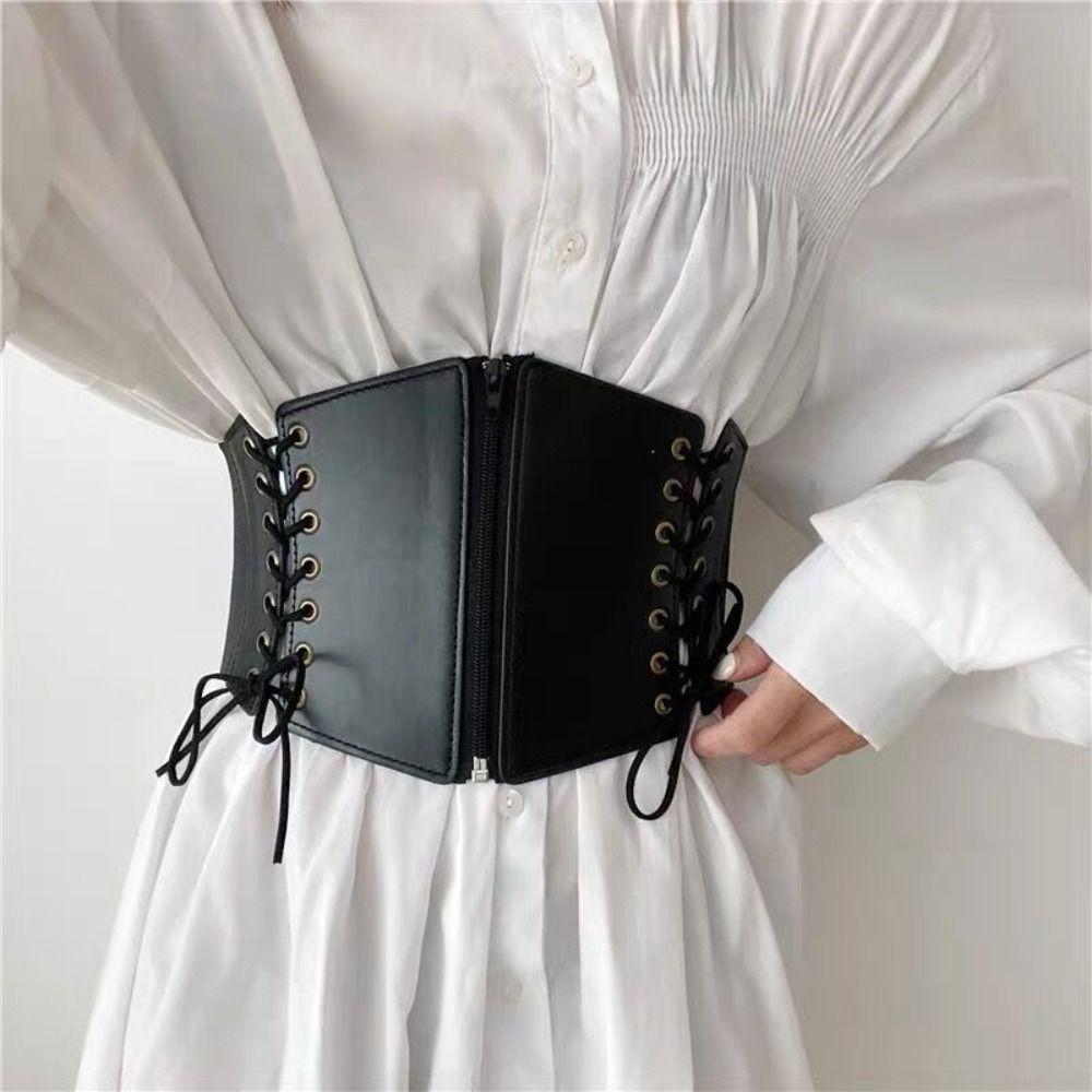 High Waist Zipper Cummerbunds PU Leather Wide Waist Belt Personality Female Waistband  Dress