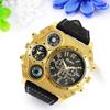 Dual Time Leather Band Sports Business Gold and Perfect Gift for Him or Fashion Accessory Men's Watch, Waterproof, Simple, Casual, Style, Black, Her,
