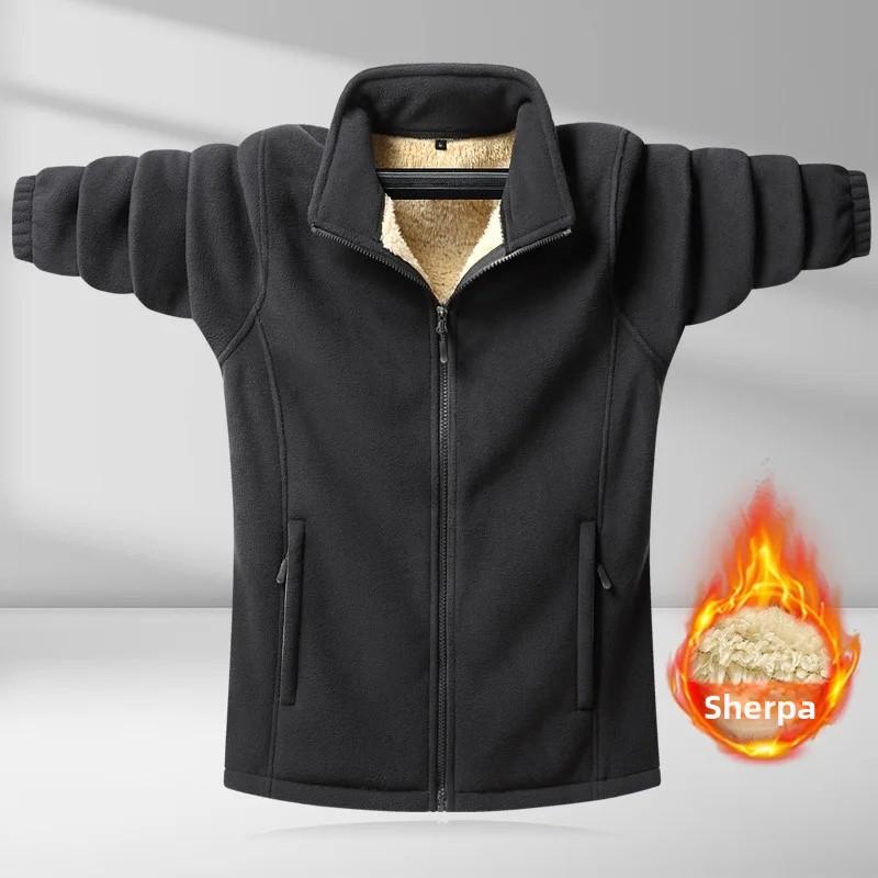 

Утолщенная куртка из овечьей шерсти, воротник-стойка, открытый кардиган, флис, мужская, свободного кроя, осенне-зимняя верхняя одежда, мягкое и уютное пальто с подкладкой 6XL чёрный