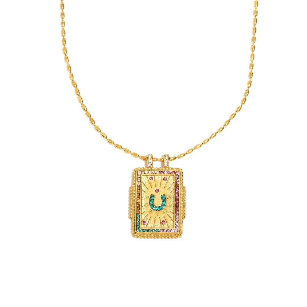 Brass Retro Necklace Multicolor Waterproof Ethnic Pendant Necklace Hypoallergenic Real Gold Plated 18K Gold Plated Necklace Gift