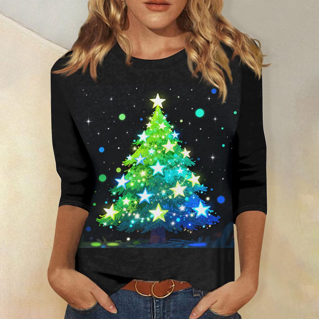 Women's Loose Comfortable Casual Fashion V-Neck Christmas Print Long Sleeve Hoodie