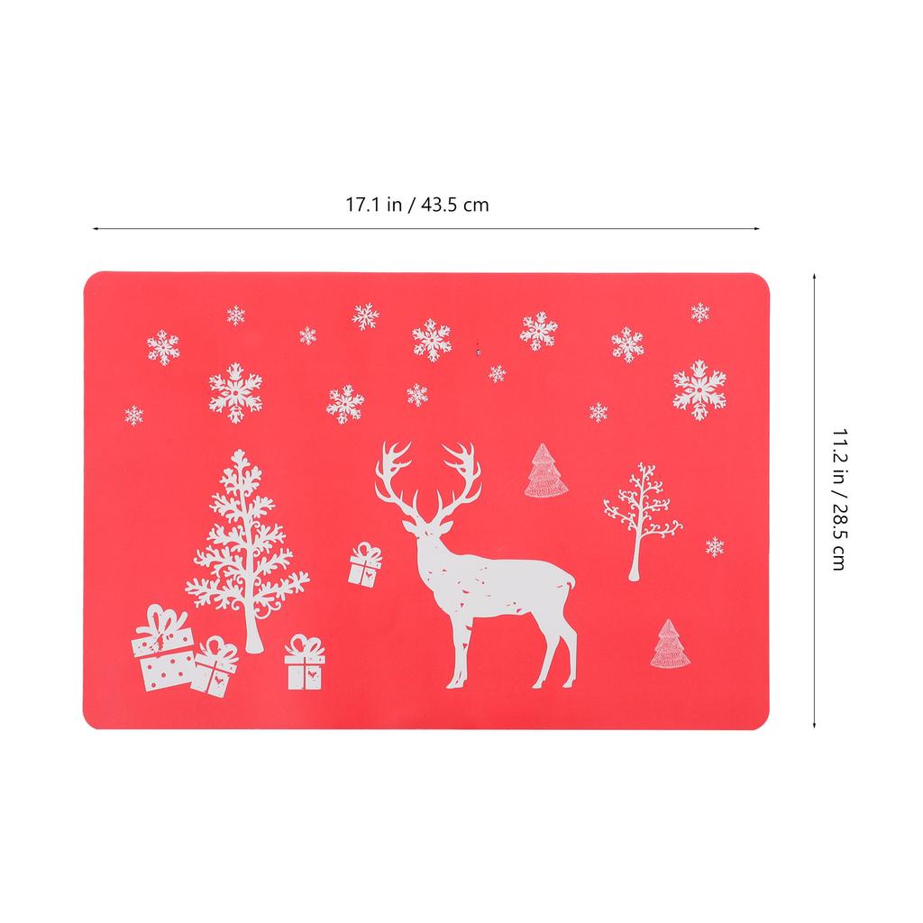 12Pcs Christmas Table Mats PVC Printing Placemats Coasters Heat Resistant Anti Slip for Home Restaurant Dining Table Red Deer