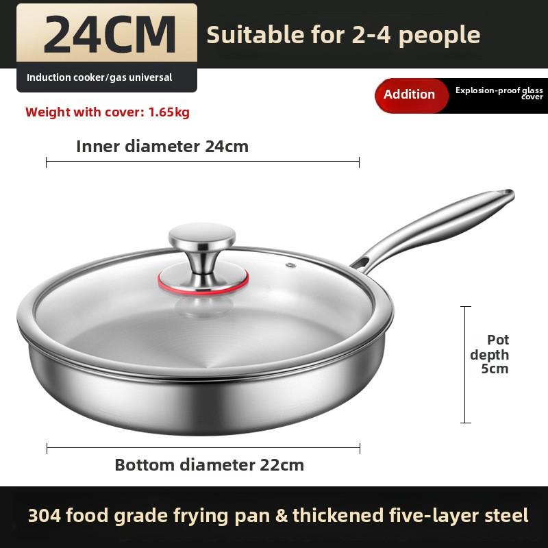 Uncoated 22-32cm frying pan, metal stainless steel frying pan, steak frying pan