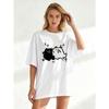 Oversized T Shirt Black Bear And Moon Print Casual Wear For Women