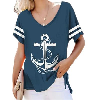 Women's V-Neck Boat Anchor Graphic 3D Printed Fashion Pullover Suitable For All Seasons Daily Splicing Short Sleeves Polyester
