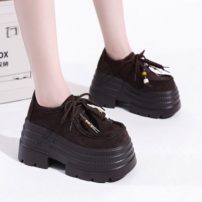 Мода 2025 Осінь Жіночі Шкіряні Кросівки Висока Платформа На Шнурівці Повсякденне Взуття Товста Підошва 10 См Підбори Взуття для Ходьби Zapatos Mujer