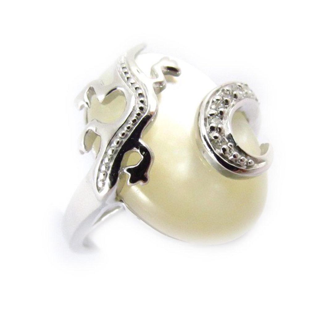 'Etreinte Nacree' Silver Ring Pearly White (rhodium-plated) - 20 Mm