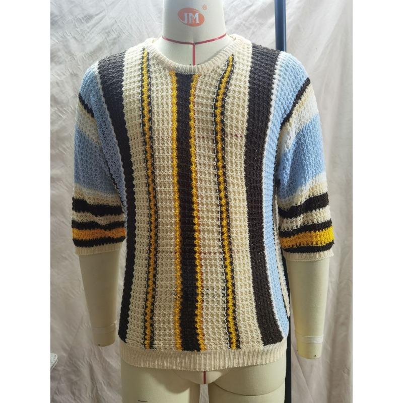 Men’s Mid Sleeve Crew Neck Striped Knit Sweater