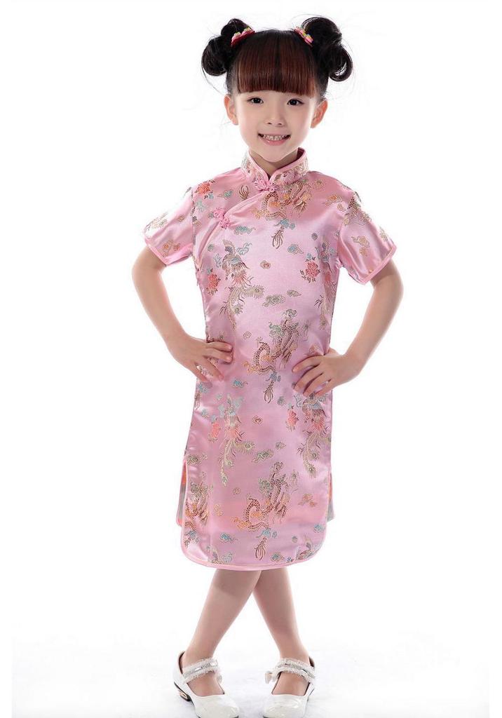Spring & Autumn Dragon & Phoenix Brocade Girls' Red Cheongsam - Chinese New Year Formal Wear