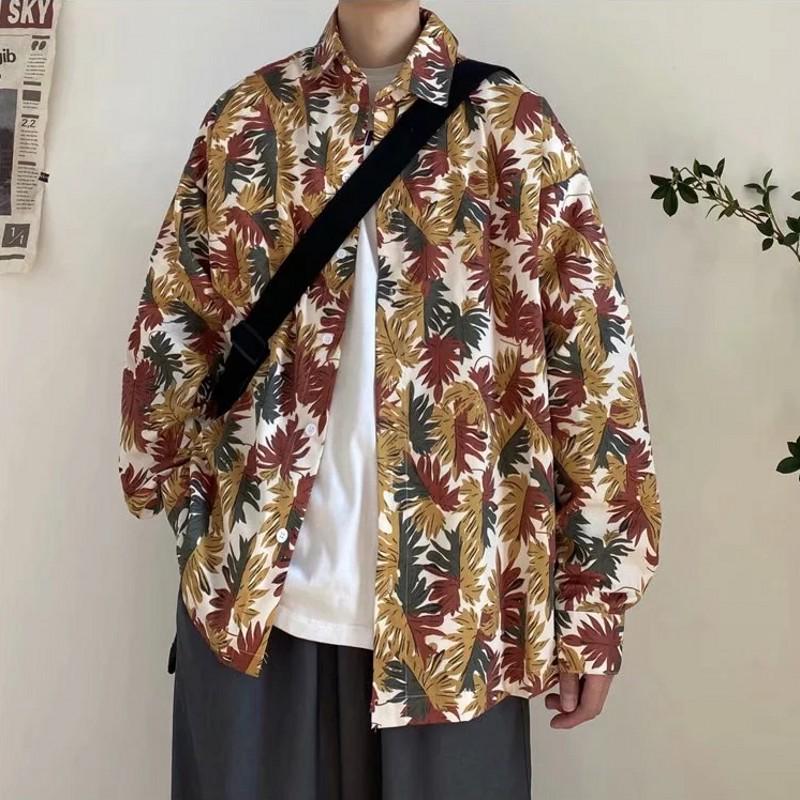 Men's Tie-Dye Long-Sleeve Floral Shirt - Trendy Hong Kong Style, Loose Fit, Casual Punk Fashion for Autumn