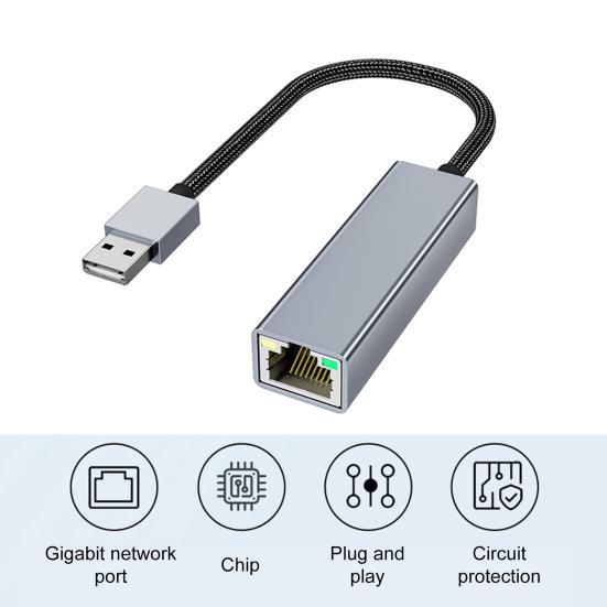 Type-C/USB to RJ45 Ethernet Adapter Driver-free Gigabit Network Cable Converter High Speed Network Card Adapter Support 10/100/1000Mbps for Desktop