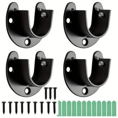 2pcs Durable Closet Rod Brackets - Sleek Black, 32mm Compatibility - Multi-Purpose U Shape Design  Wardrobe