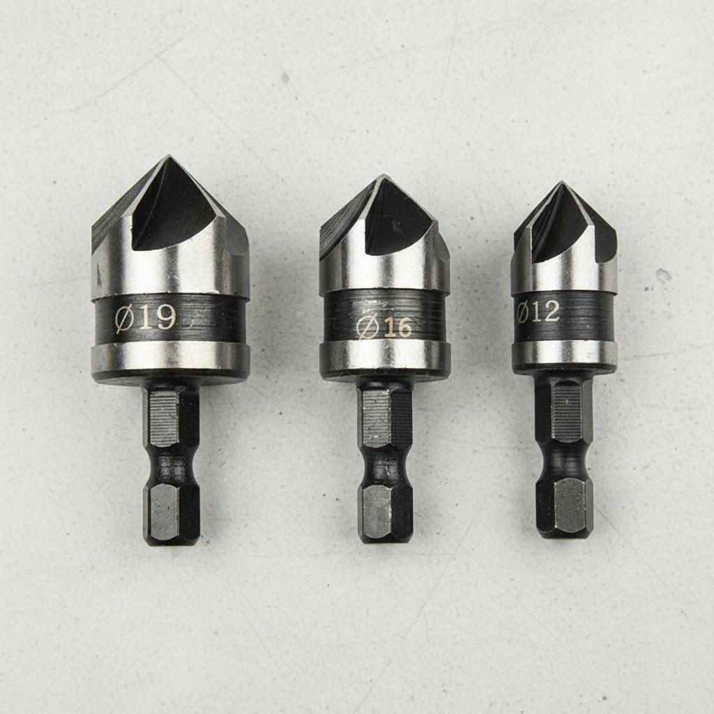 12mm 16mm 19mm Countersink Drill Bit Set 1/4 Inch Hex Shank 90 Degree Chamfer Tool for Woodworking Accessories