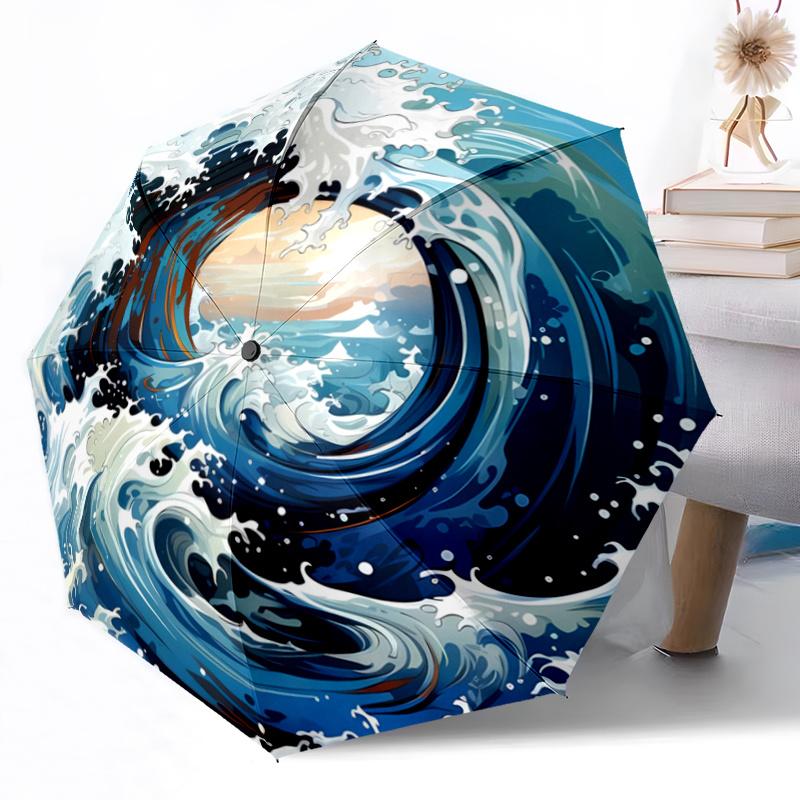 

Ocean Wave design Perfect for Outdoor Activities Compact and Durable Automatic Folding Umbrella - Ideal Gift for Friends, Suit Iron&8K