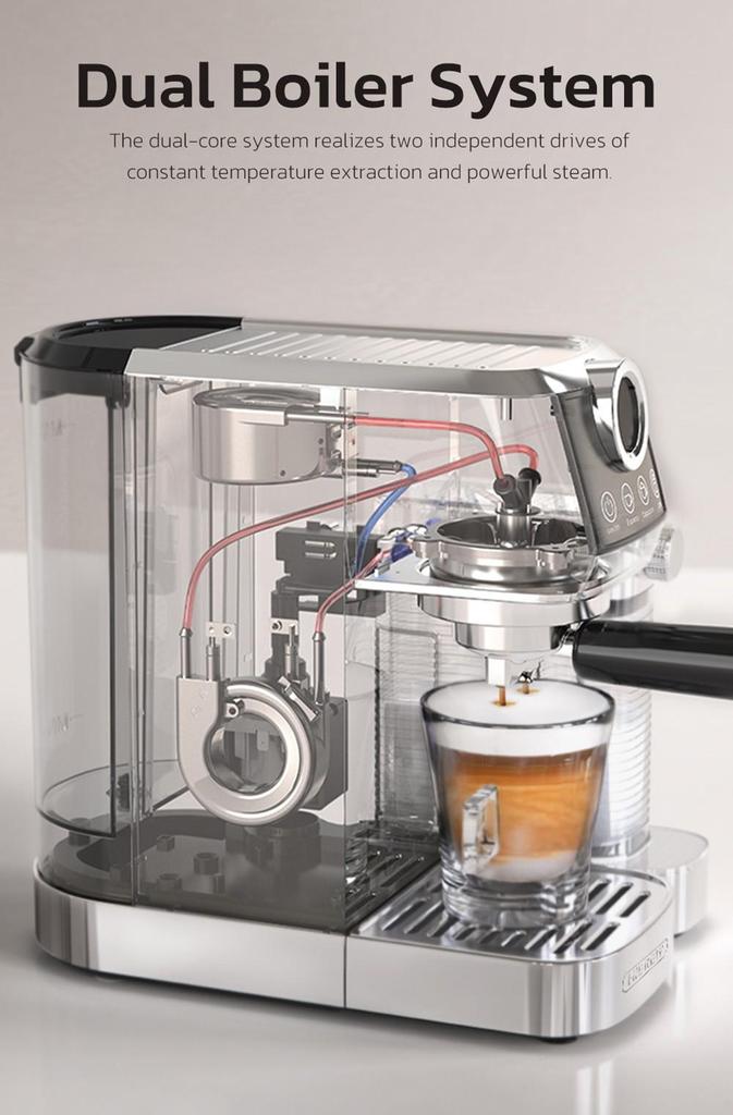 HiBREW H13A 3 v 1 Poloautomatický kávovar, 6 kávových režimů, Extrakční tlak 20 barů, Odnímatelná nádržka na vodu 1,3 l, 51mm rukojeť z hliníkové slitiny