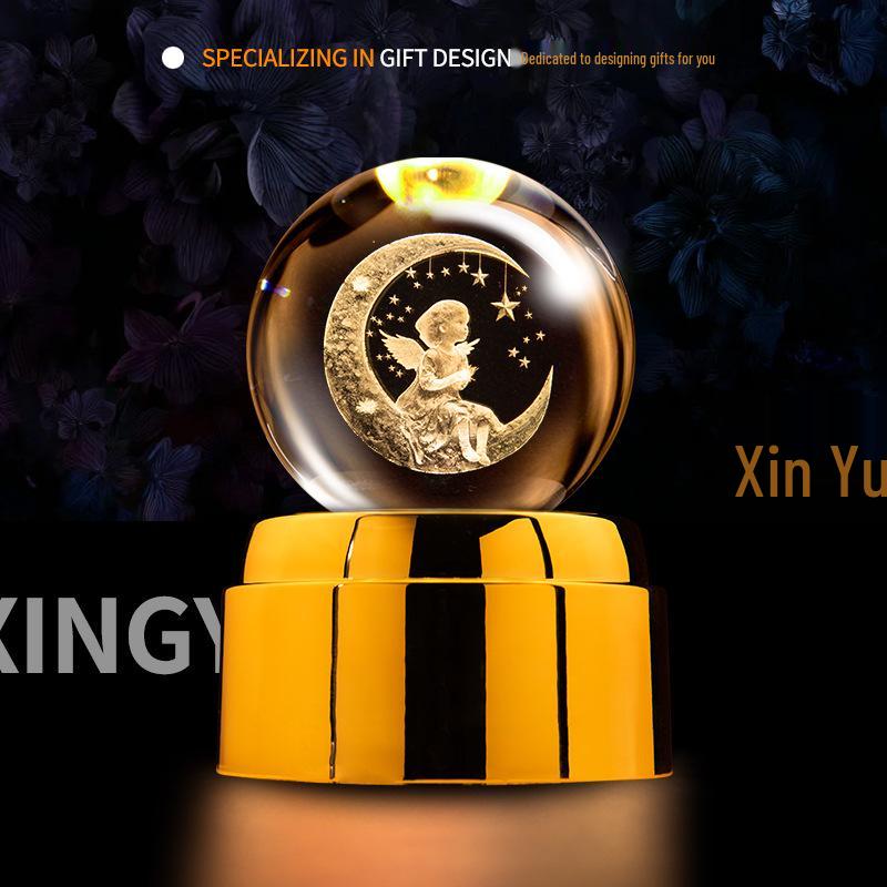 Creative Rotating Crystal Ball Night Light: Decorative Craft for Bedroom Atmosphere and Festive Gift.