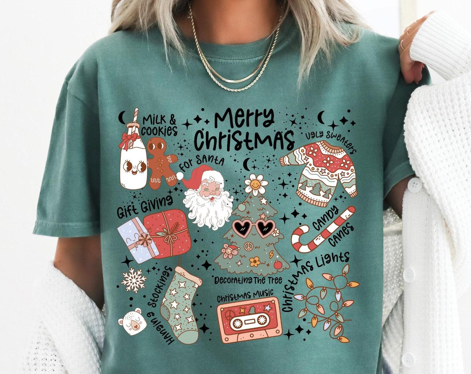 Retro Merry Christmas Comfort Colors® T-Shirt, Women s Christmas Vintage Shirt, Trendy Holiday Tee, Cute Christmas T-Shirt, Christmas Gift L