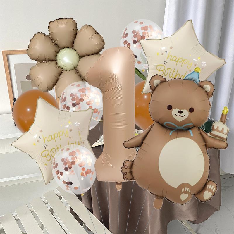 Cake Bear Birthday Hat Aluminum Film Balloon Party Background Props Daisy Birthday Kindergarten Digital Arrangement