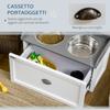 Raised Stainless Steel and Wood Dog Bowls with Drawer, 60x30x36cm, White and Grey