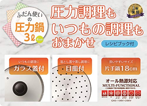 Pearl Metal HB-5137 Silver Pressure Cooker for Everyday Use, 3L, with Glass Lid and Strainer