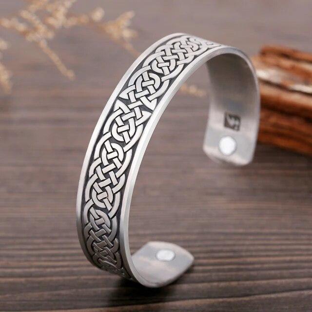Viking Talisman Health Bracelets Tree Of Life Luck Knot Runes Trinity Magnetic Cuff Bangles Women Men Adjustable Bracelet
