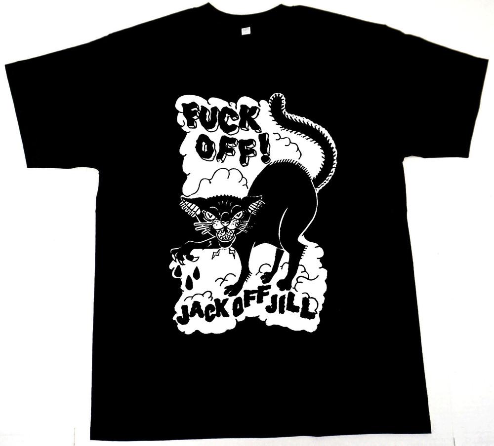 Vintage Jack Off Jill Cat Catoon T shirt Black Heavy Cotton Unisex T-Shirt S