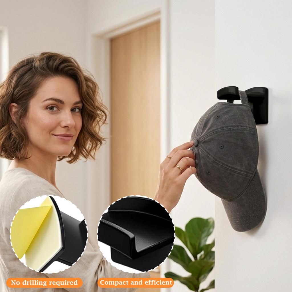 Minimalist Baseball Cap Organizer & Display Rack - No Drilling Sticky Hat Hangers For Door