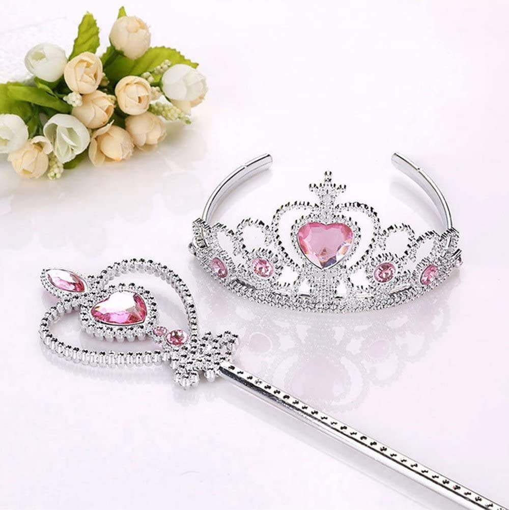 DŮVĚRYHODNÝ Dětský třpytivý princeznovský set doplňků, 8 kusů (Korunka ve tvaru srdce, Kouzelná hůlka, Náhrdelník, Náušnice, Náramek, Prsten, Rukavice, Originální zboží),