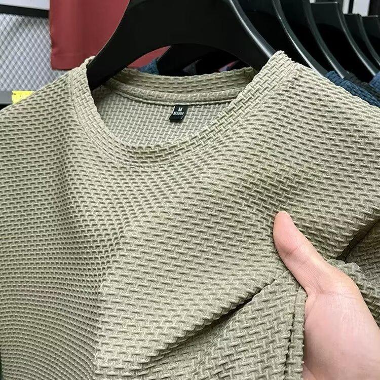 

Men s 2024 Mesh Ice Silk Crew Neck Short Sleeve T-Shirt - Trendy Solid Color Summer Undershirt 2XL