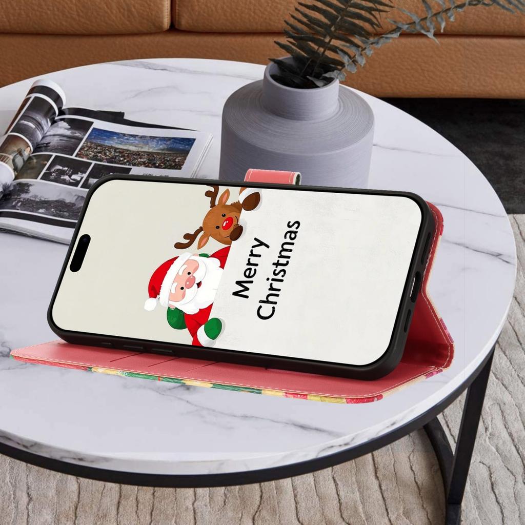 Weihnachts-Lederhülle für Samsung Galaxy A17 A07 A56 A36 A26 A16 A06 A55 A35 A25 A15 A05 S Hülle Flip-Brieftasche Handyhülle Coque