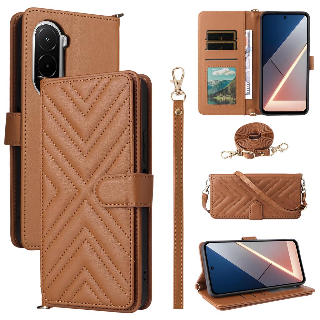 Para Xiaomi Poco M7 Plus 5G/Poco M7 4G (169mm) Capa com Alça de Ombro/Pulso Capa de Couro para Celular Suporte Carteira