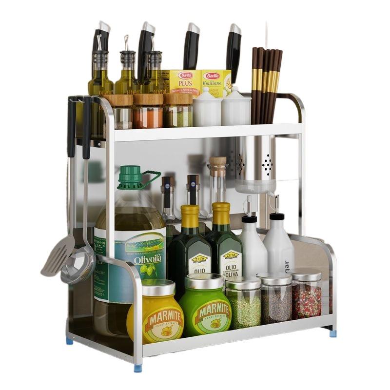 Stainless Steel Multi-layer Kitchen Rack: Spice, Knife Holder & Storage